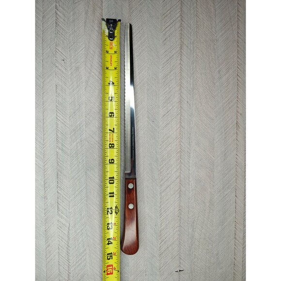 Vintage Robeson Frozen Heat Serrated Slicing Carving Knife Wooden Handle - Picture 3 of 7